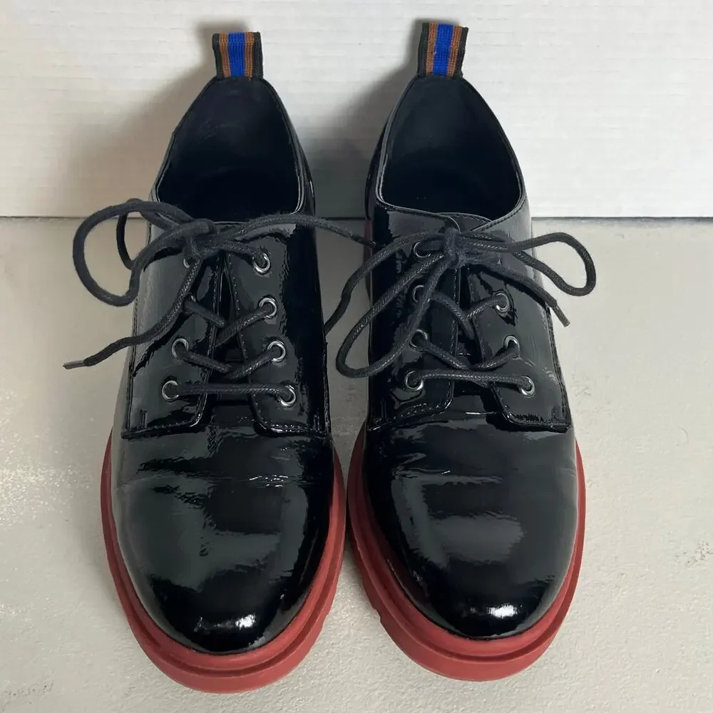 Mix No 6 Black Patent Platform Oxfords Size 7